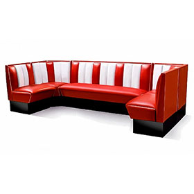 Stripe backrest 10 seat 1950s style corner retro diner booth seating, customize U shape retro 1950s corner diner booth seating furniture-1950s american retro diner booth M-8550