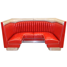 Customize red wave top midcentury retro diner corner booth seating, red wave top with steel footer 6 seat retro 50's corner booth seating-1950s american retro diner booth M-8554