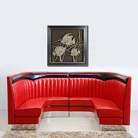 Customize wave top and seat piping retro style amerinca dinette U shape metal retro booth seating gallery-U shape metal retro booth seating