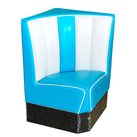 Single seat corner turquoise leather american style cafeteria booth sofas, corner single turquoise 1950's cafeteria booth sofas for sale