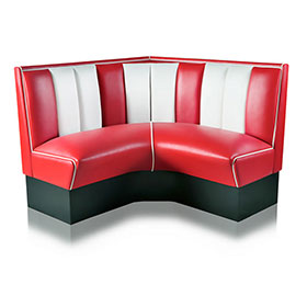 Wholesale red and white stripe back retro 50's corner booth seating, 50's style red stripe backrest retro dining room corner booth seating