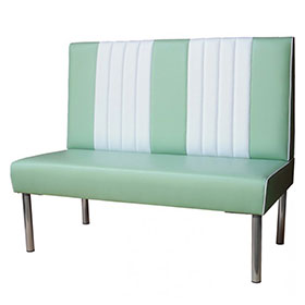 Metal frame stripe back retro 1960's dining room booth seating, light turquoise simple shape restaurant metal retro dining booth furniture-1950s american retro diner booth M-8564