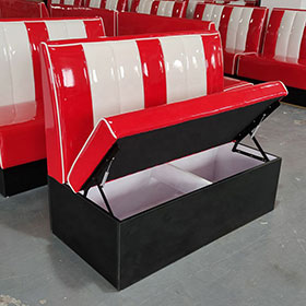 Factory produce red and white leather with open seater storage american style retro diner booth seating gallery-storage retro diner booth seating