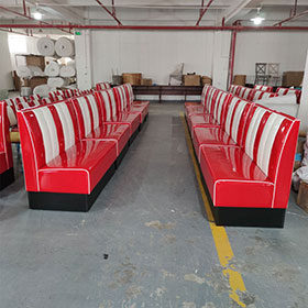 classic red and white leather colour stripe back retro diner booth-classic red and white booth