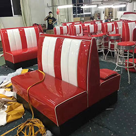 Factory produce doubleside 4 seater American style 50's gloss red PVC leather retro diner booth sofas gallery-doubleside gloss retro diner booth