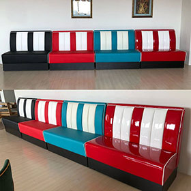 Customize 2 seater 1950's style retro american dinette red/turquoise/black color 50s booth sofas gallery-red/turquoise/black 50s booth sofas