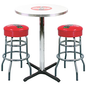 Customize cola red colour retro american dinette round bar table and bar stools set, steel frame retro dinette round barstools and bar table set