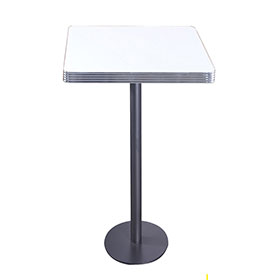 Popular round black iron table legs with aluminium edge white color square fireproof veneer table top dining room 1950's retro diner bar table