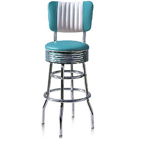 1950s american retro bar chair M-8802-High quality turquoise/yellow 6 channeled back chrome midcentury american diner barstools, turquoise chrome 1950's american diner bar chairs