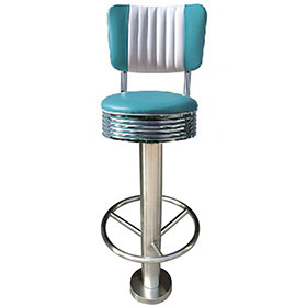 1950s american retro bar chair M-8809-Colorful turquoise/yellow leather 65/75cm round seater height cafeteria retro barstools, fixed to floor with screws chrome retro cafeteria bar stools