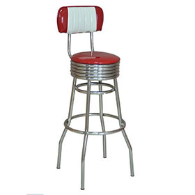 Customize small stripe back smooth stainless steel chrome retro dining room bar chairs, high groosy red leather retro diner chrome barstools