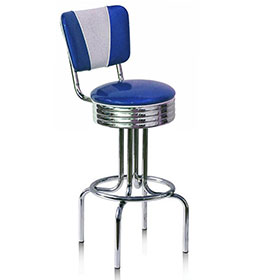 1950s american retro bar chair M-8817-Hotsale steel round rubby/blue V shape backrest 50's retro bar stools, with round footer and V backrest american 50's retro club stools