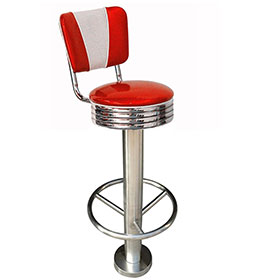 1950s american retro bar chair M-8818-Wholesale red and white V shape back steel midcentury retro bar stools, steel fixe to floor red or turquoise kitchen 1950s retro pub stools