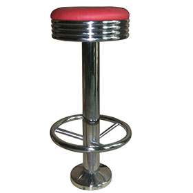 Red leather round seat american retro bar stools fixed to floors,steel frame with round footer retro american bar stools chairs fixed to floor