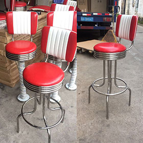 Customize steel frame with red PU leather seater american 1950's style club round 50s retro bar chairs gallery-red round 50s retro bar chairs