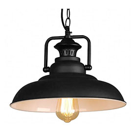 Classic black round iron pendant lights 8933, black/black with white retro 1950s diner round with wire iron pendant lights-American 1950s retro diner pendant lights M-8933