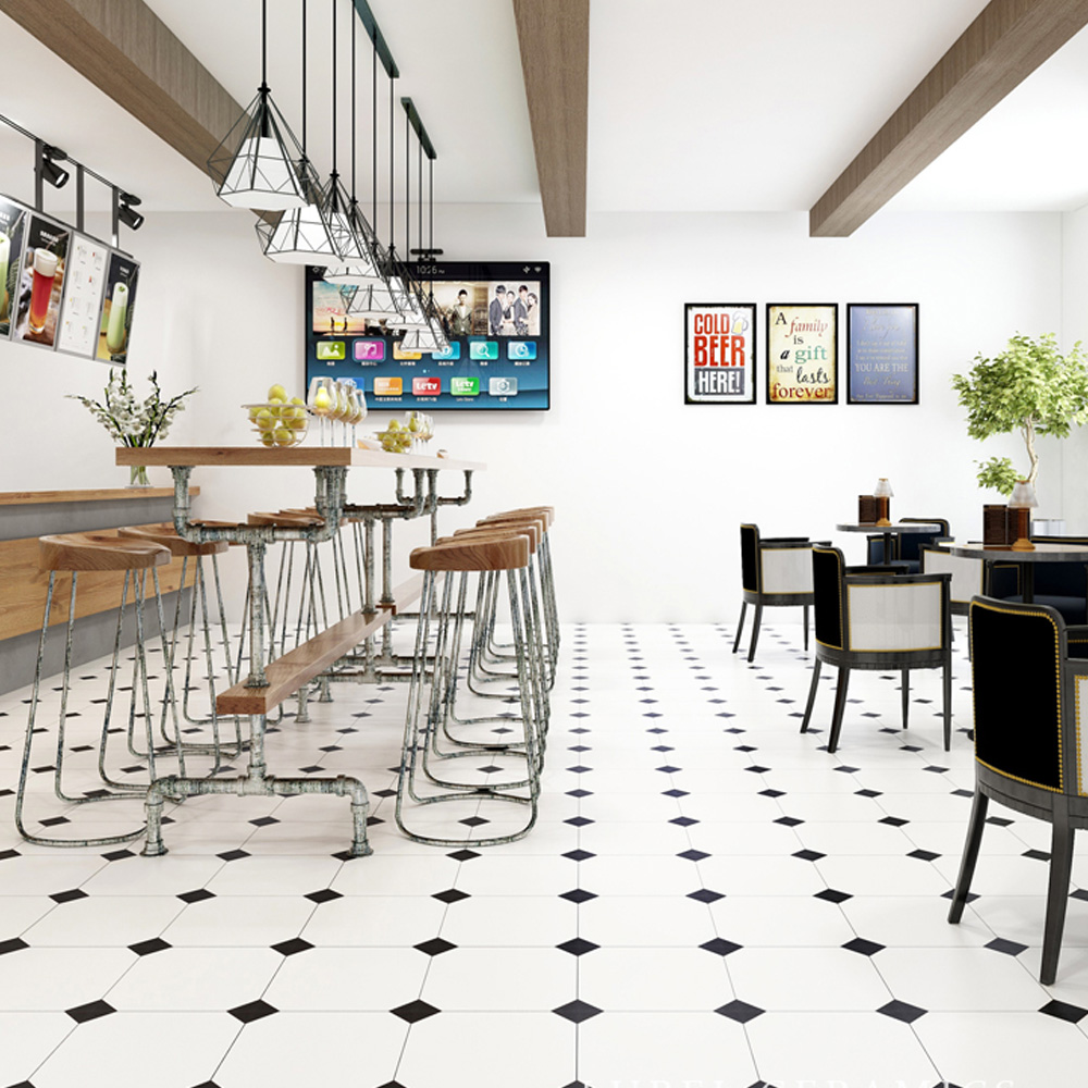 Retro diner floor white and black ceramic tile, 20*20/30*30 small square black 1950s diner ceramic tile floor, classic 1950s retro diner ceramic tile M-89243