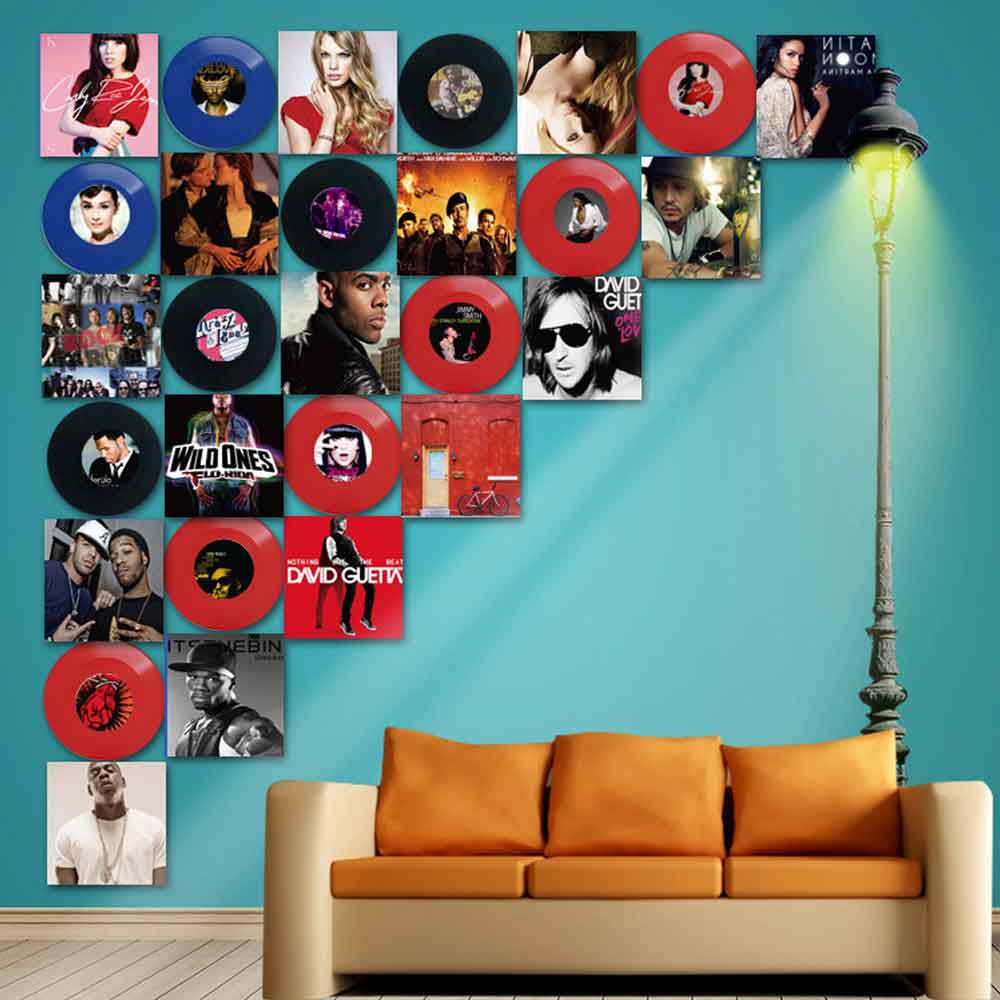 American diner round vinyl records decor, colorful round iron retro 1950s diner vinyl records decoration,American 1950s retro diner decoration M-89032