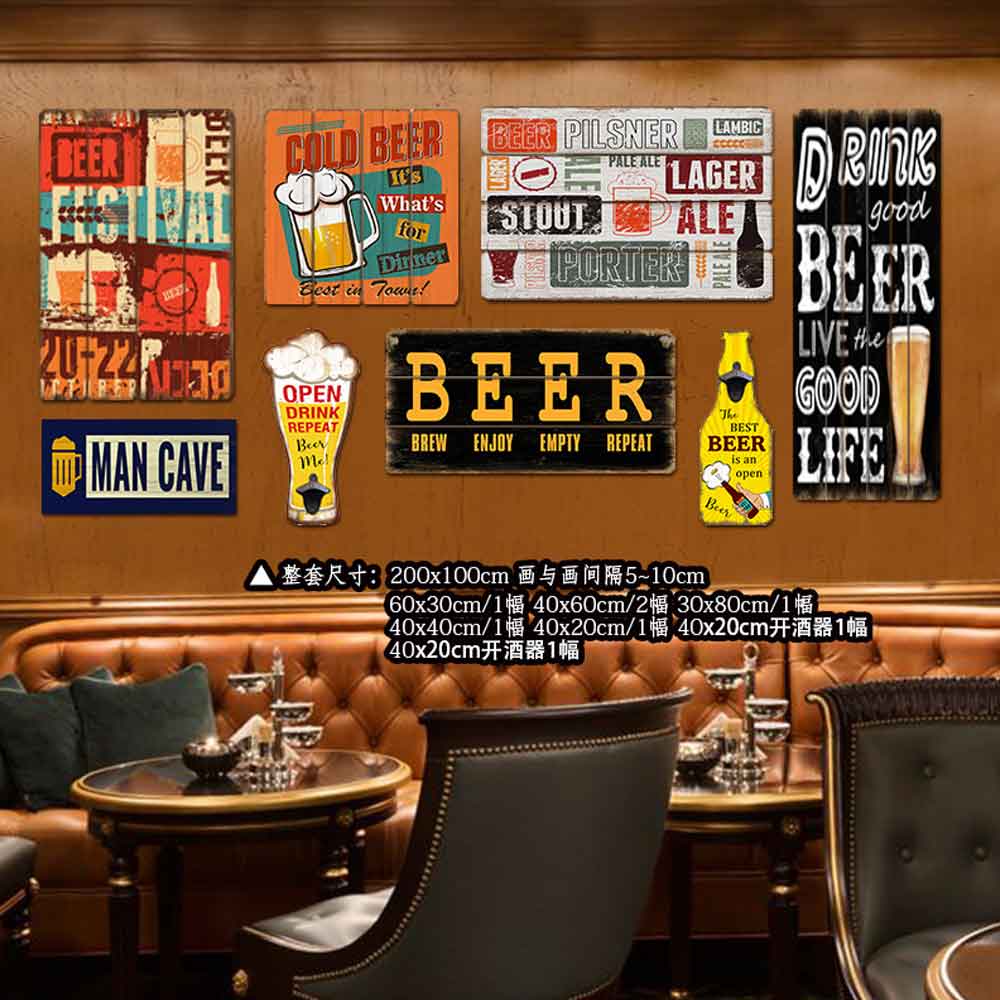 American diner mural decor, design MDF retro 1950s diner wall painting decoration,American 1950s retro diner decoration M-89052