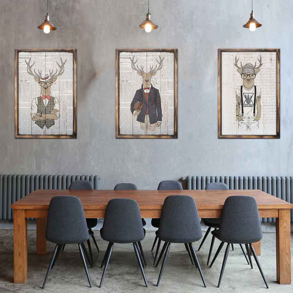 American diner animal mural decor, design MDF retro 1950s diner deer/giraffe/rabbit wall painting decoration,American 1950s retro diner decoration M-89065