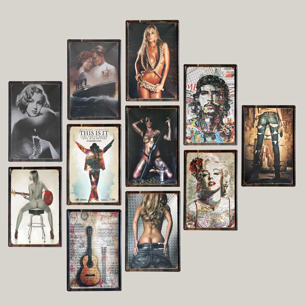 Classic iron person painting 1950s diner decor, Hepburn/Monroe iron painting fifties retro diner wall decoration, classic 1950s retro diner decor design M-89092