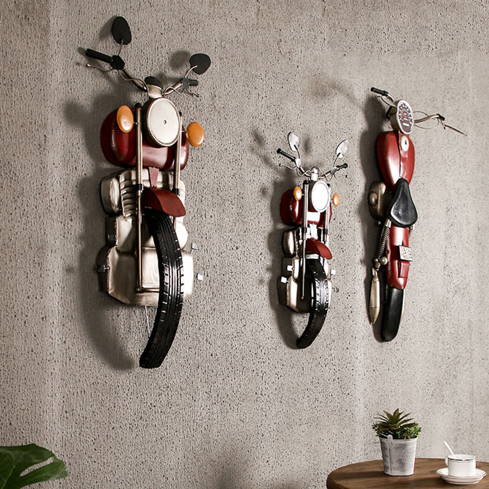 Iron 1950s diner motorcycle wall decor design, 50's dinette with clock retro pandent motor decoration design , classic 1950s retro diner decor design M-89133