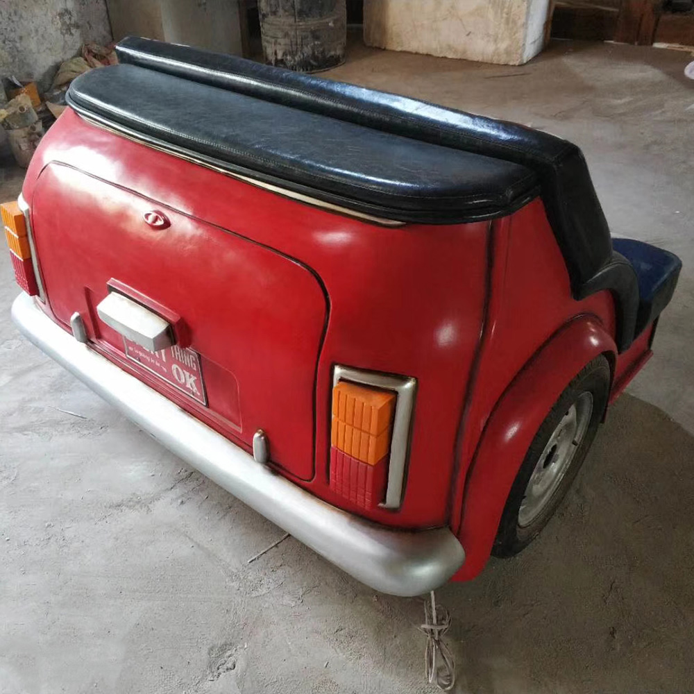 Old red color mini BMW back car kids couch, customize red painting mini bmw car back part double couch sofas for diner, American 1950s style classic race car couch sofas furniture M-8973