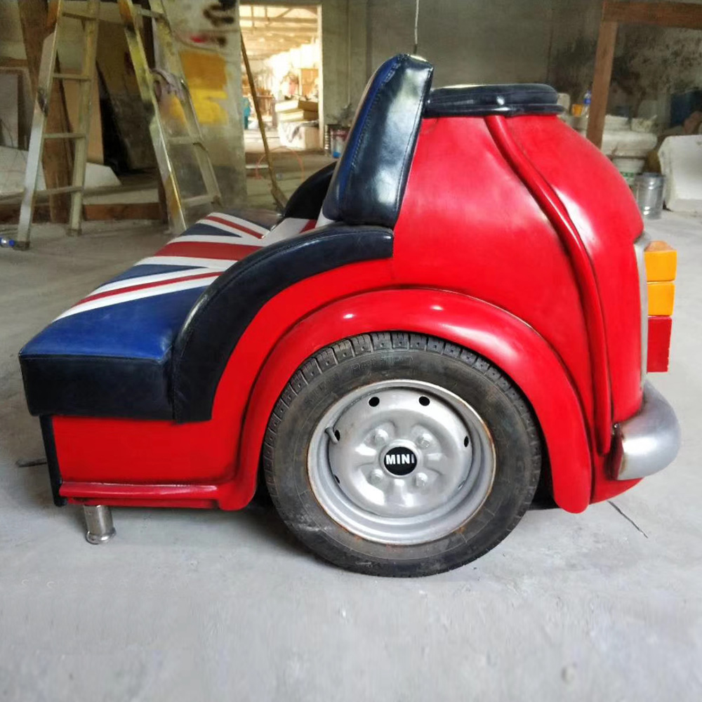Old red color mini BMW back car kids couch, customize red painting mini bmw car back part double couch sofas for diner, American 1950s style classic race car couch sofas furniture M-8973